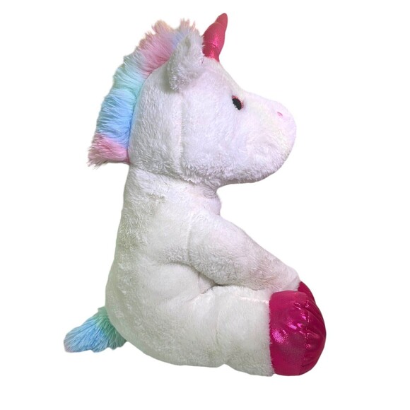 Tom's Toy Unicorn Plush 18” Stuffed Animal White Pink Shiny Hooves Colorful Hair - Picture 4 of 9